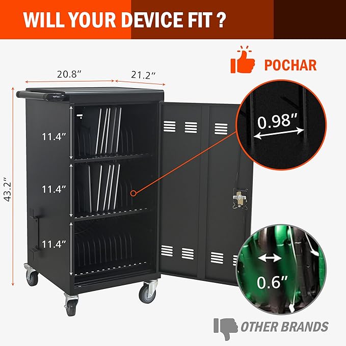 Aokleo Laptop Charging Cart, 45 Devices Tablet Storage Carts - Image 8
