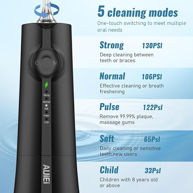 AUIEI Water Flosser Pick for Teeth & Braces, 300ML Cordless Power Dental - Image 4