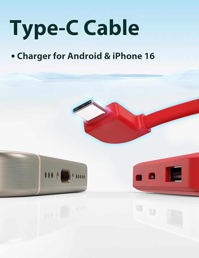 miisso 6000mah Ultra Slim Built in Cables Power Bank, Card Size Built in USB C - Image 4