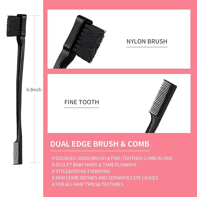 3 Pieces Hair Styling Comb Set Teasing Brush Rat Tail Comb Edge Brush - Image 2