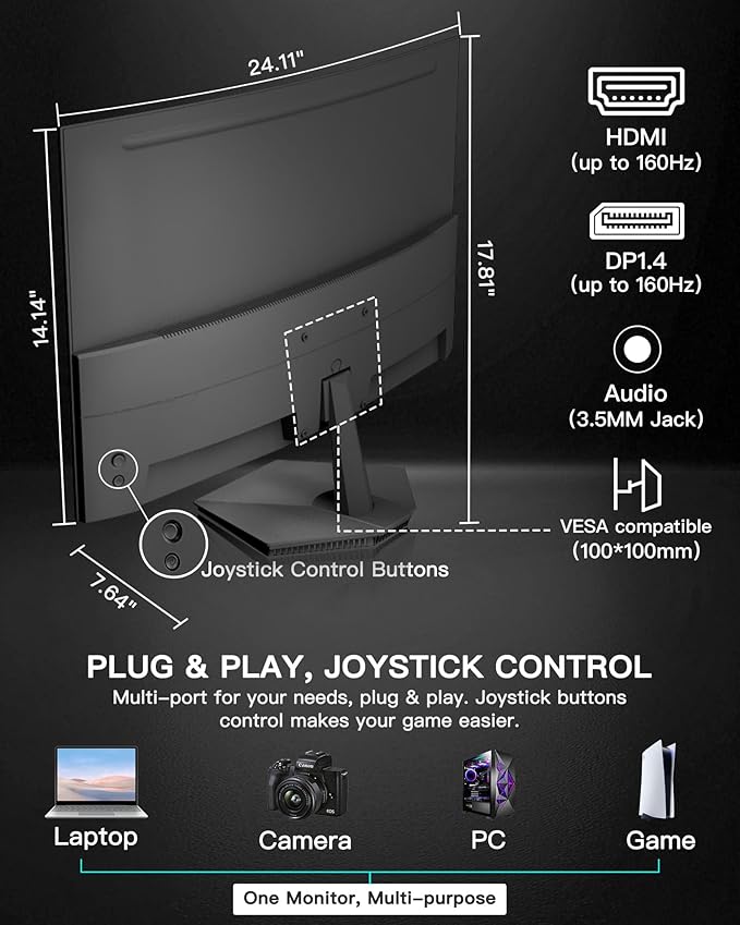 SANSUI 27 Inch Curved 160Hz Gaming Monitor, 1500R Curved Computer Gaming - Image 8