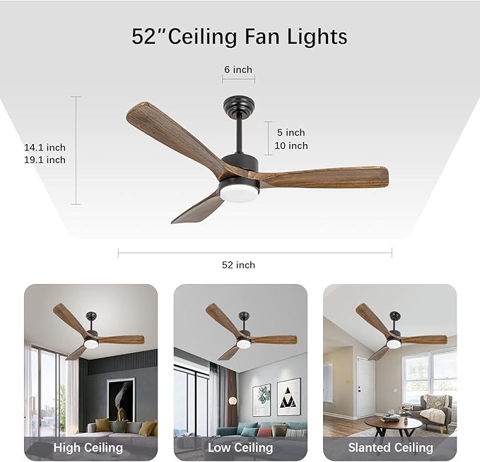 revoici 52" Ceiling Fans with Lights and Remote Control, Indoor Outdoor Ceiling - Image 3
