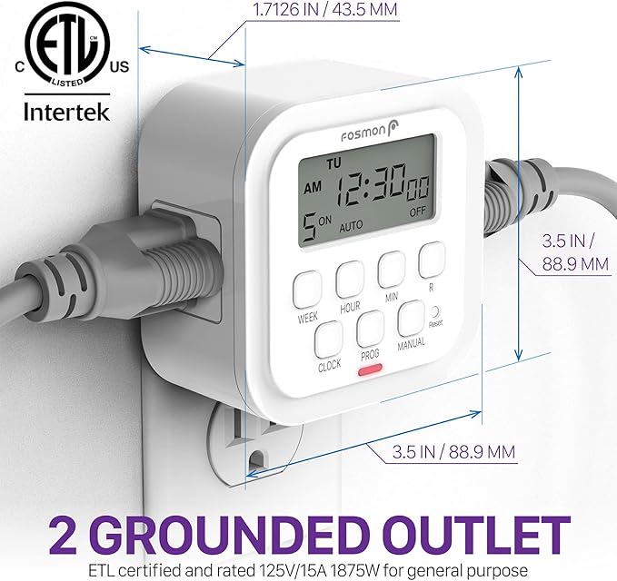 Fosmon 7 Day Digital Timers for Electrical Outlets, Indoor Plug-in Light Timers - Image 2