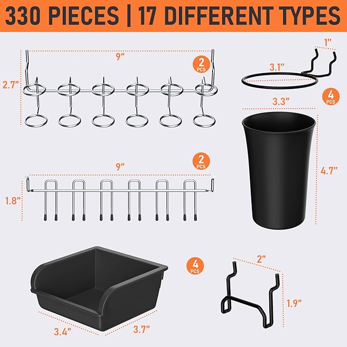 INCLY 280PCS Upgraded Pegboard Accessories Organizer Kit, Peg Board Hooks - Image 3