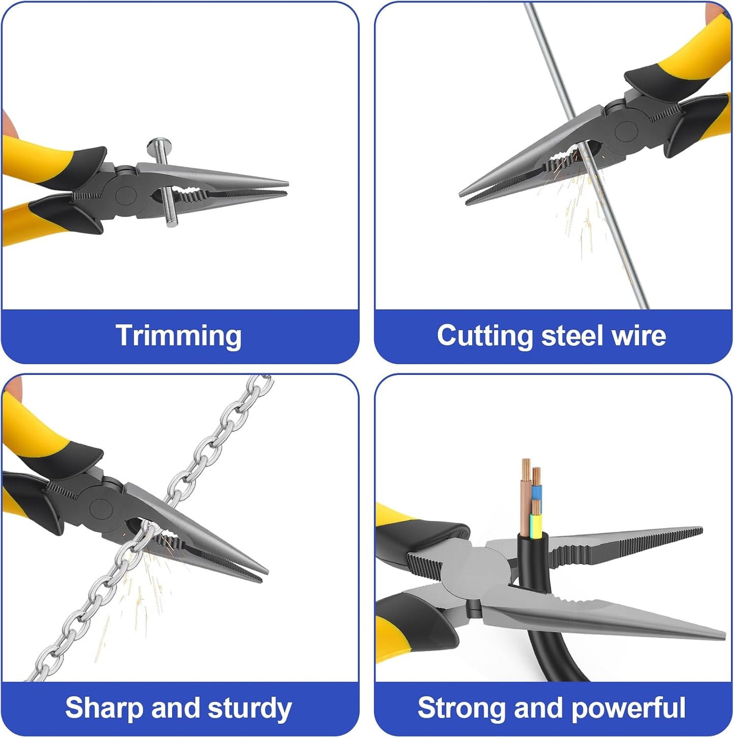 8-Inch Premium Needle Nose Pliers, Wiojided HCS Precision Long Nose Pliers | Plier with Wire Cutter, Anti-Slip Soft Grip, Paper Clamp Design for Home, Jewelry, Crafts, Fishing, Narrow Spaces