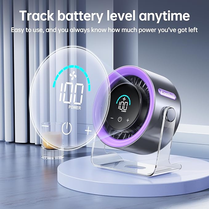 Coolhill USB Desk Fan for Bedroom: 100 Speeds Digital Display Quiet Table Fan - Image 7