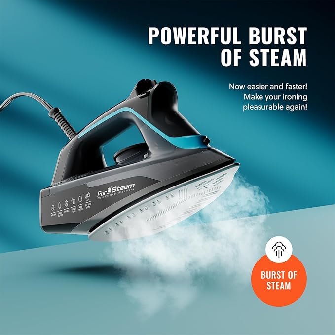 Pursteam SteamBurst+ 1750W Steam Iron, Ceramic Soleplate, Adjustable Steam - Image 4