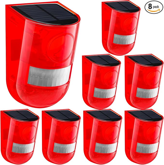 Qualirey 8 Pack Solar Sound and Light Alarm Motion Sensor 129db Outdoor by Acomfortablehomestartshere