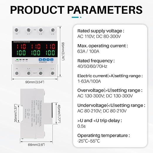 KNMIPJD Over Under Voltage Protection Device, 110V 100A Adjustable Circuit - Image 2