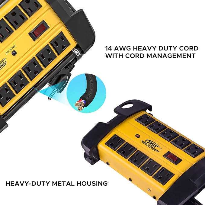 CRST 10-Outlets Heavy Duty Power Strip Metal Surge Protector - Image 2