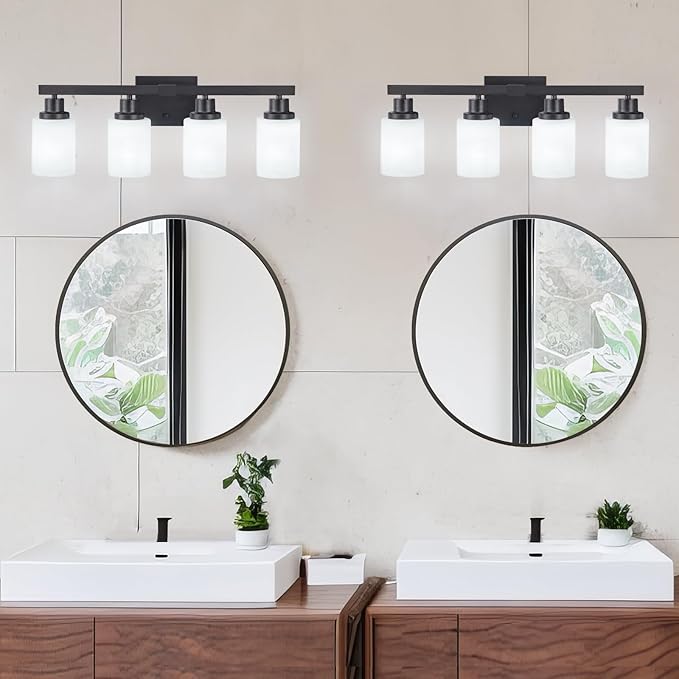 DIKAIDA Bathroom Light Fixtures, 4-Light Matte Black Bathroom Vanity Lights - Image 6