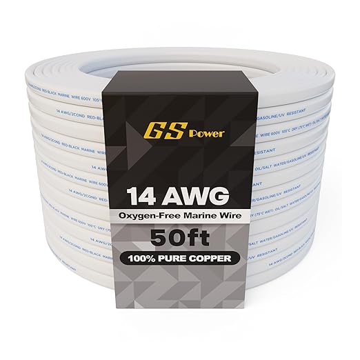 GS Power 50 Ft Duplex Marine Wire, 14 Gauge Wire, Oxygen-Free Tinned Copper 14 by GSPower