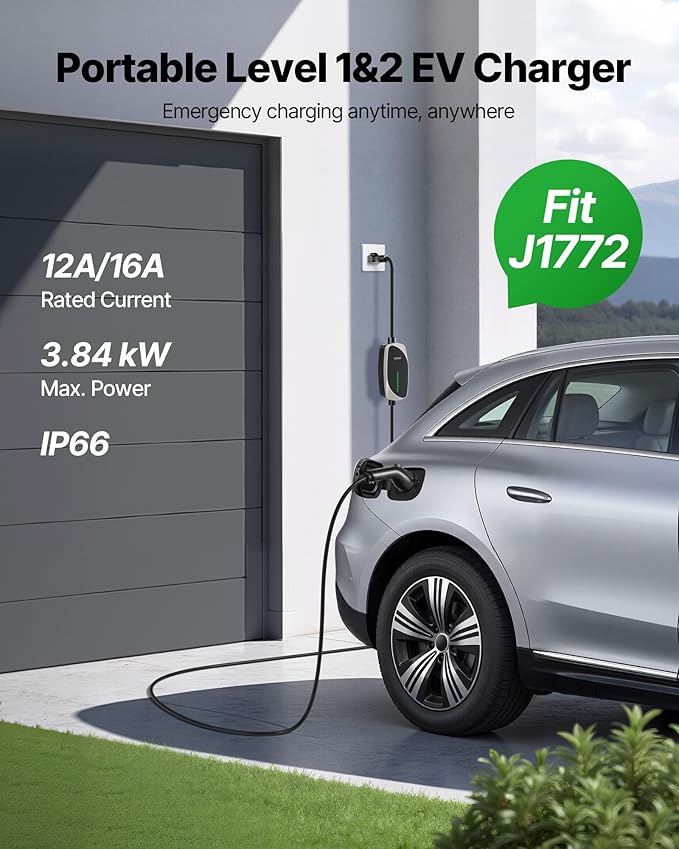 VEVOR Level 1&2 EV Charger, 16 Amp, Electric Vehicle Portable Charger - Image 2