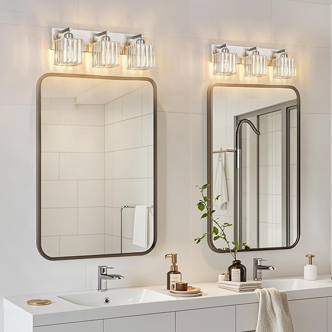 FDPBY Modern Vanity Light 3-Lights Brushed Nickel Vanity Light Crystal Bathroom - Image 3
