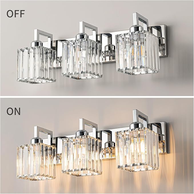 FDPBY Modern Bathroom Vanity Light 3-Lights Chrome Crystal Wall Lamp Bathroom - Image 4