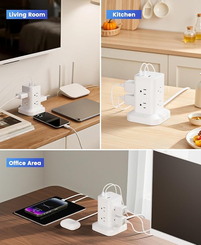 Power Strip Tower with Surge Protector 1800J, Fast Charging Tower PD20W USB-C - Image 8
