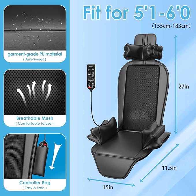Shiatsu Massage Cushion with Heat, Kneading Massager with Vibration, Seat - Image 5