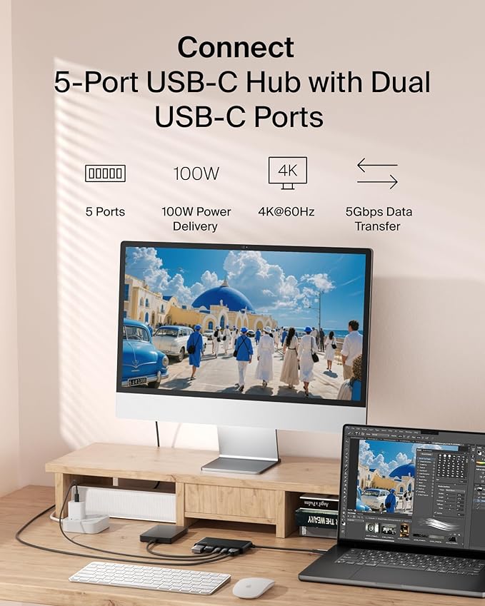 Belkin USB C Hub, 5-Port Hub w/ 4K HDMI Display @ 60Hz, 100W Power Delivery - Image 2