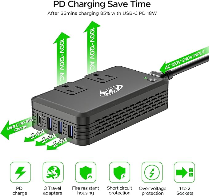 Key Power 220V to 110V Voltage Converter, 230W Step Down International Power - Image 6