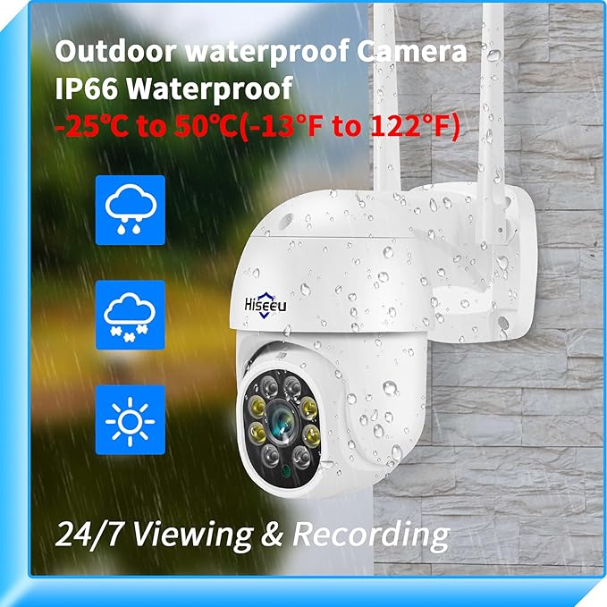 Hiseeu 3MP 360° Pan Tilt Camera WiFi Security Camera Outdoor Motion Tracking - Image 2