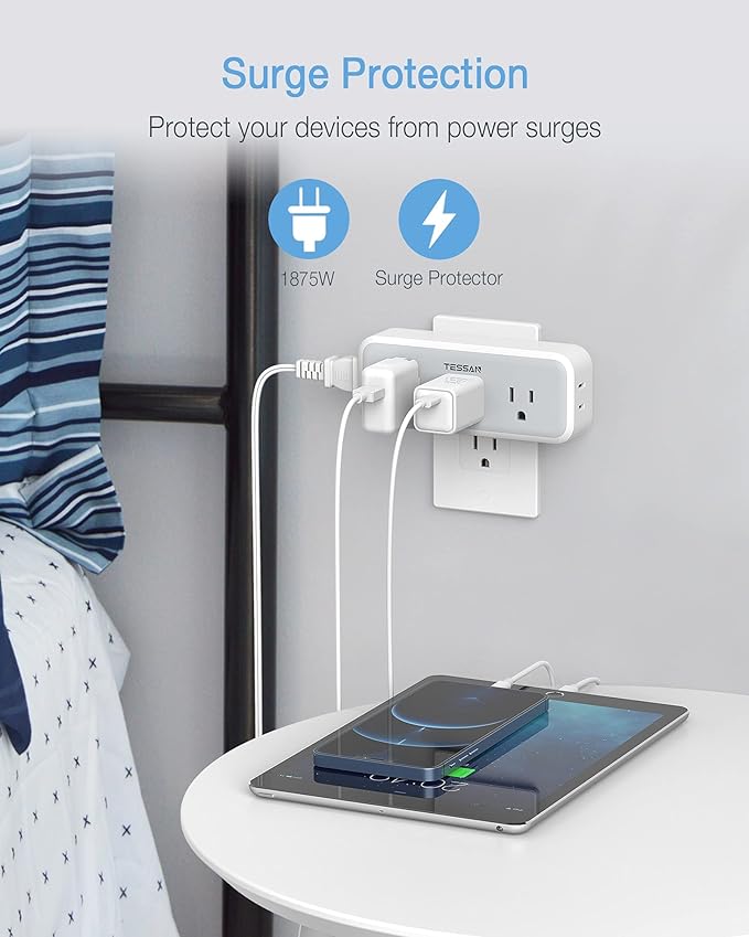Multi Plug Outlet Extender, TESSAN Surge Protector Wall Plug Splitter - Image 4