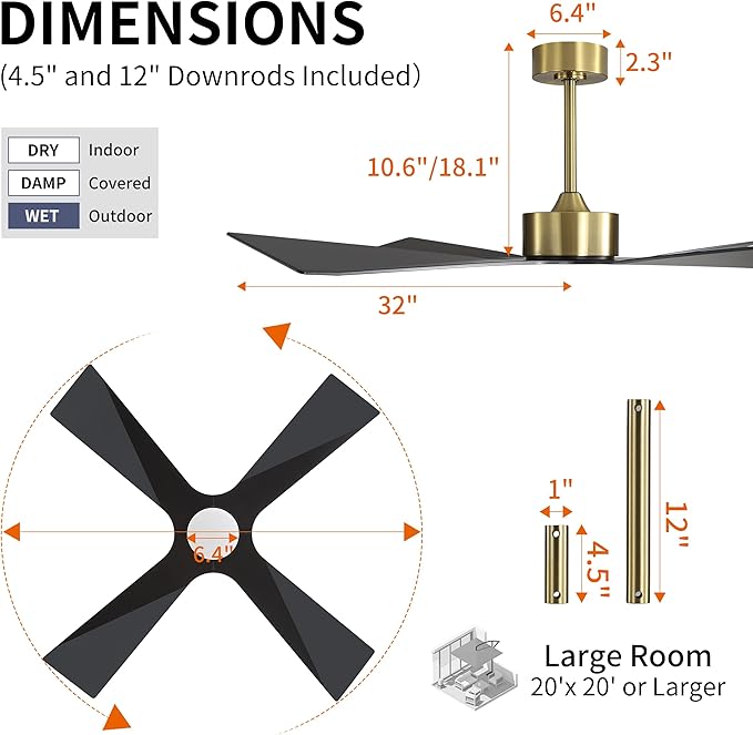 WINGBO 64" Wet Rated Outdoor Ceiling Fan - Image 4