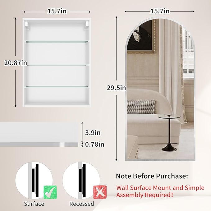 Silver Medicine Cabinet with Mirror, Arched Bathroom Cabinet Left or Right - Image 2