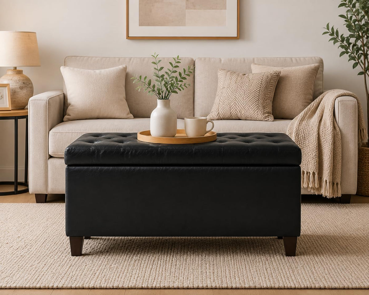 asense storage ottoman bench, 33" faux leather upholstered, main product view