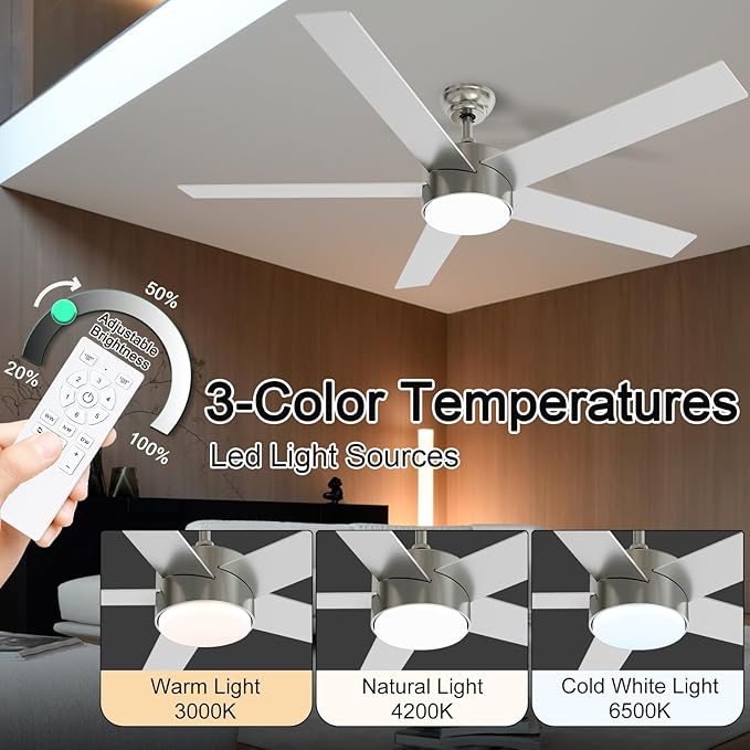 POCHFAN 60 Inch Brushed Nickel Ceiling Fans - Image 2