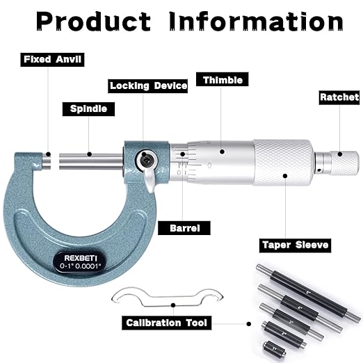 REXBETI 6Pcs Outside Micrometer Set, 0-6" Machinist Micrometer, Ultra-Precision - Image 2
