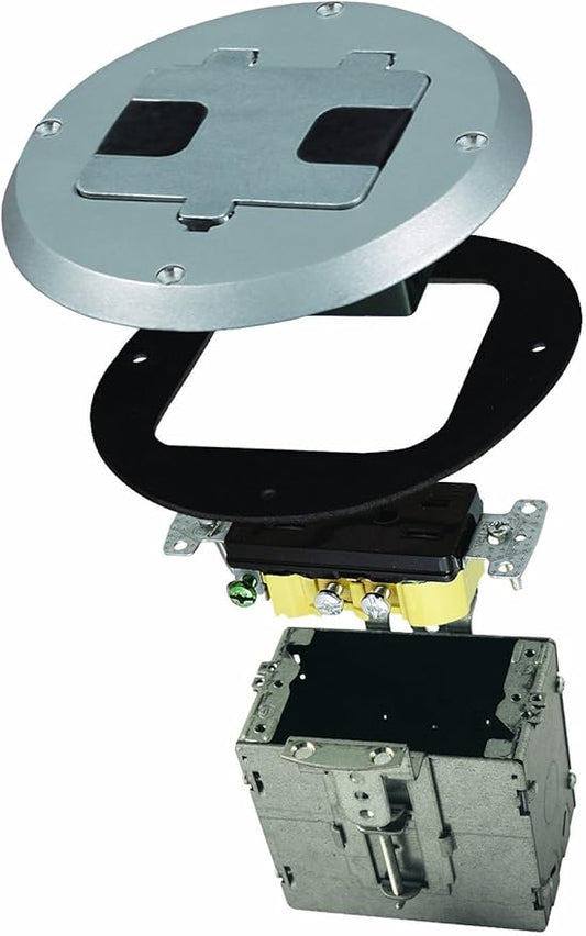 RACO 6239SS Floor Kit with Recessed Duplex 15A TR Device and Adjustable Steel by Raco