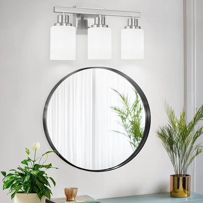 DIKAIDA 3-Light Bathroom Light Fixtures, Nickel Vanity Light, Modern Bathroom - Image 2