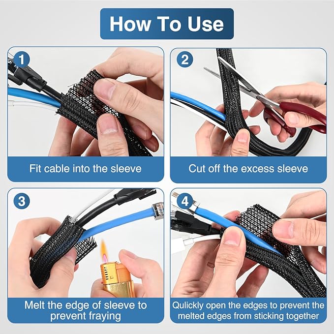 Nilight Cable Sleeve, 10ft-1/2inch Cord Management Sleeves, Braided Sleeving - Image 4