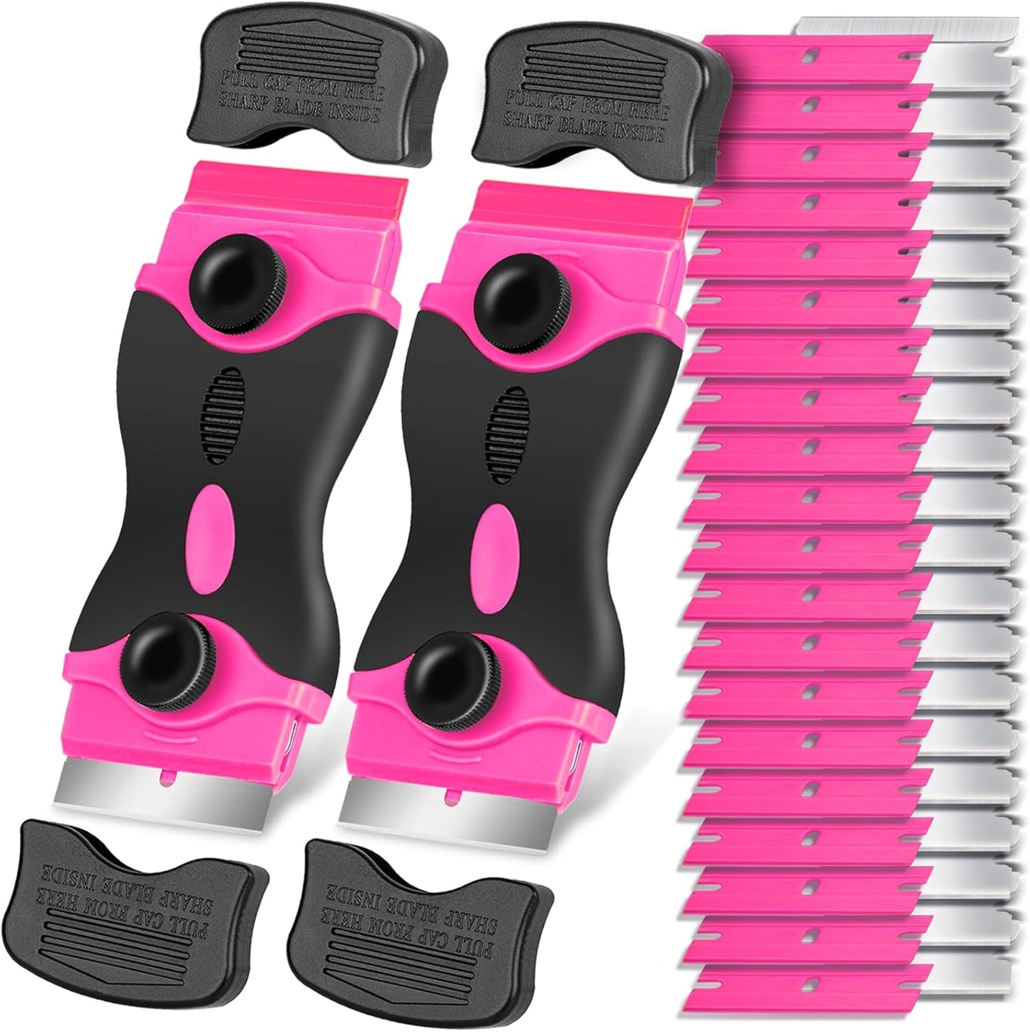 Razor Blade Scraper Tool Kit - 2Pack Razor Scrapers & 40Pcs Extra Blades | Plastic Paint Scraper Tool, Razor Scraper Tool for Glass Top Stove, Scrappers for Cleaning Window, Cooktop, Oven, Floor
