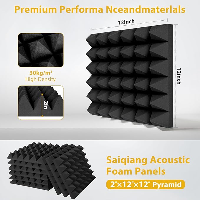 12 Pack Soundproof Wall Panels, Saiqiang Acoustic Foam 2" x 12"x 12" Sound - Image 2