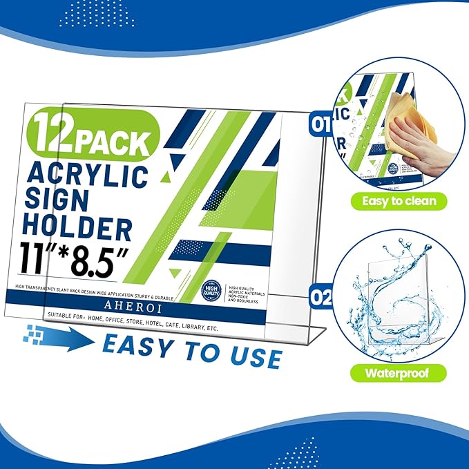 Aheroi 12Pcs Acrylic Sign Holder 8.5 x 11, Horizontal Clear Sign Holders 8.5 x - Image 4