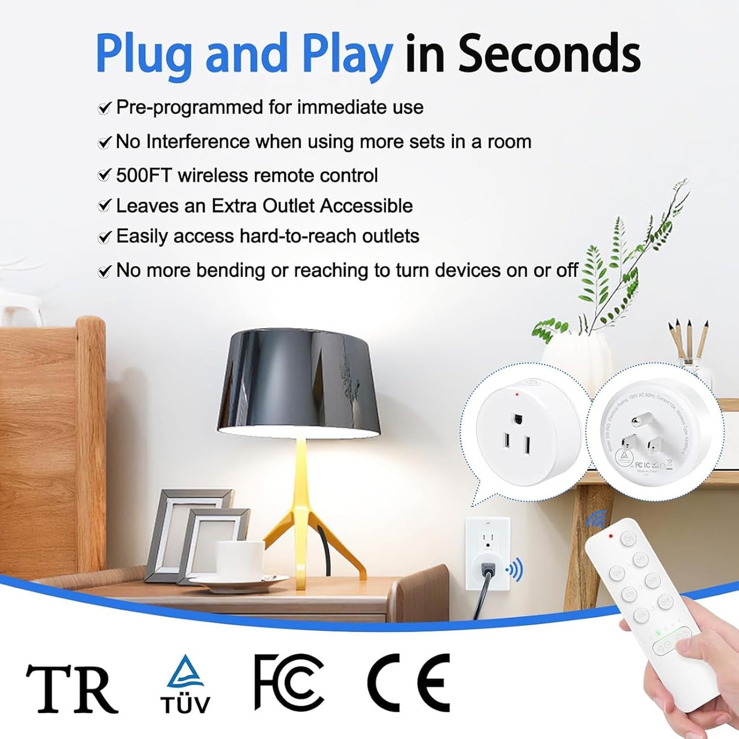 Greencycle Remote Control Outlet with Timer,1 Wireless Switch 3 Outlets | 200FT Long Range,15A/1875W,5 Timer Settings,Programmable and Expandable,for Lamps,Fans,Christmas Lights,Household Appliances
