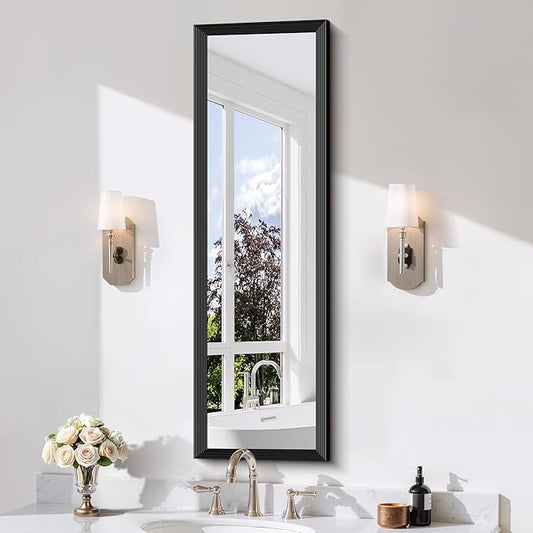 Black Bathroom Mirror 14 x 48 Inch Rectangle Wave Beveled by DESBING