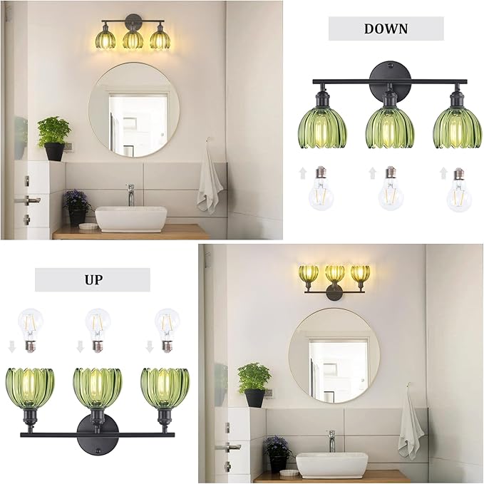 Shenmoyl Bathroom Light Fixtures, 3-Light Black Vanity Wall Light Over Mirror - Image 6