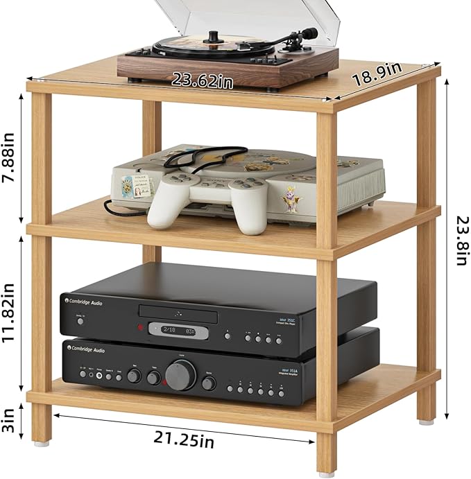 3-Tier AV Media Player Stand, Natural Stereo Cabinet, Modern Audio Shelf - Image 3
