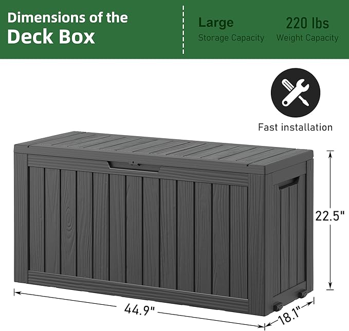 NUNU LAB Outdoor Storage Box, 80 Gallon Large Resin Sturdy Deck Box, Backyard - Image 7