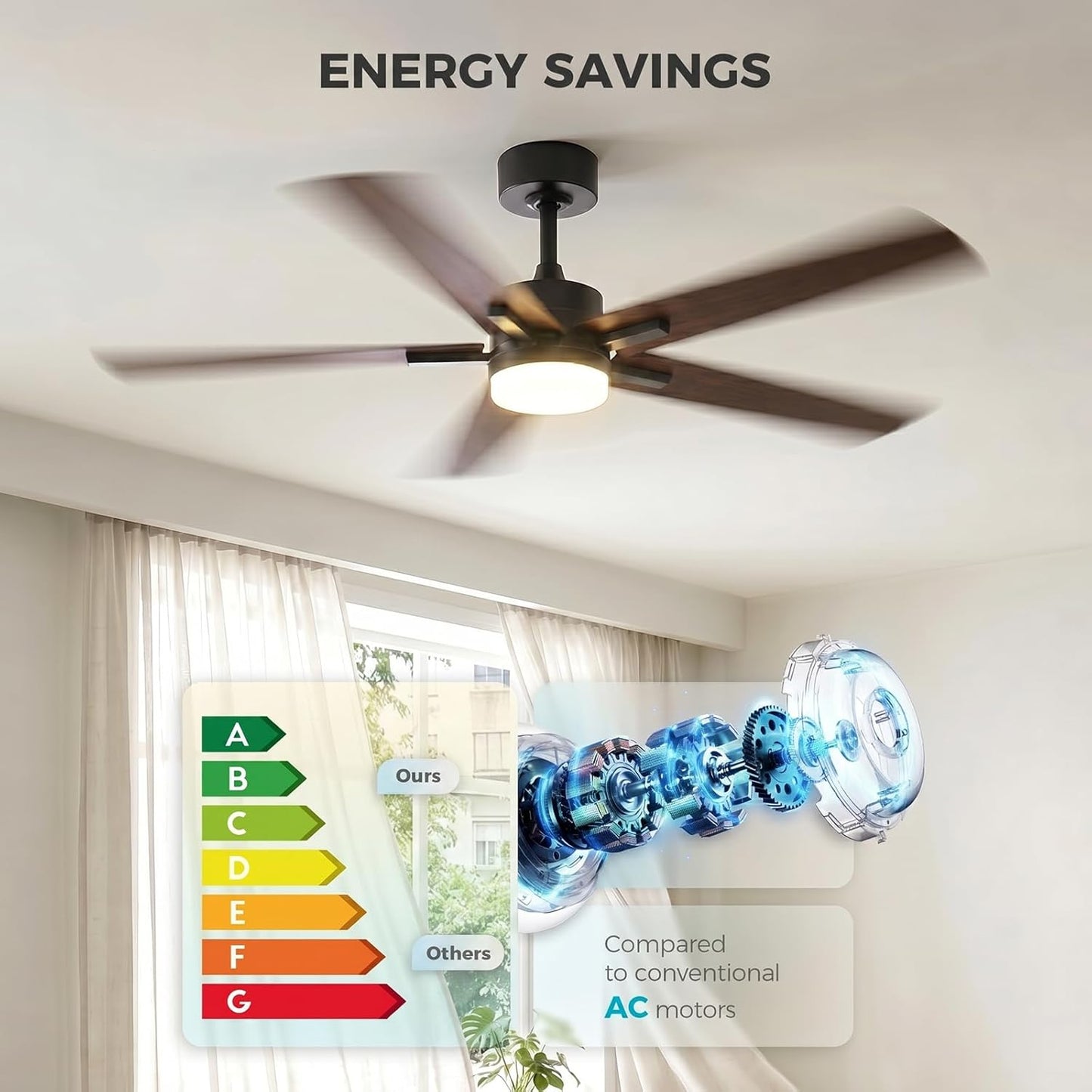 Obabala Ceiling Fan with Light 52 Inch, DC Motor Ceiling Fan with Remote and APP Control, Dimmable LED Color Changing, Reversible Quiet Fan for Bedroom Living Room Indoor Outdoor, Modern