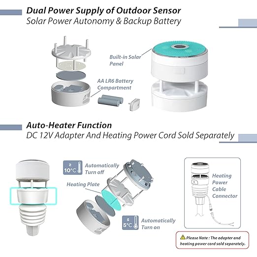 Ecowitt WS90 7-in-1 Weather Sensor, Outdoor Temperature/Humidity/Rain - Image 4