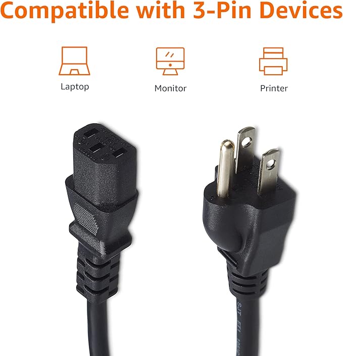 Amazon Basics Computer Monitor TV Replacement Power Cord - 10 ft - Image 2