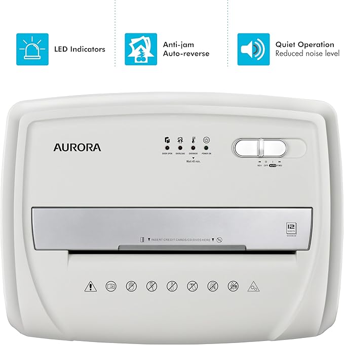 Aurora Desktop Style High-Security Anti-Jam 12-Sheet Micro-Cut Paper and - Image 5