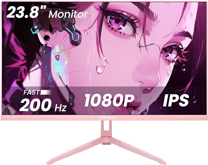 SKitphrati Pink 24 inch Gaming Monitor 200Hz Refresh Rate FHD 1080p Resolution by PCMonitor