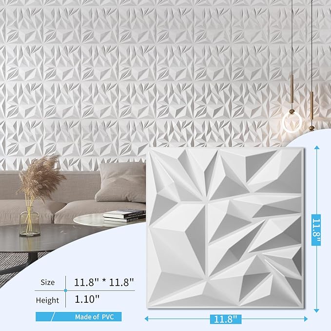 Art3d 33-Pack 3D Wall Panels for Interior Wall Decor, Modern Diamond Textured - Image 4