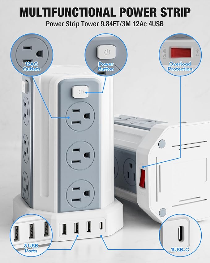 Power Strip Surge Protector, 10 Ft Extension Cord - Image 6
