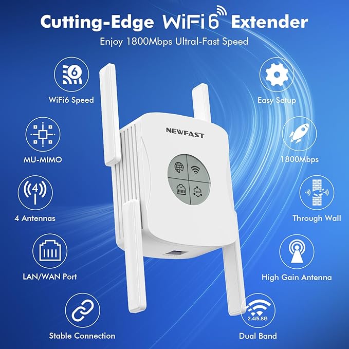 NEWFAST AX1800 WiFi Extenders Signal Booster NF-RE553, Dual Band WiFi 6 Range - Image 7