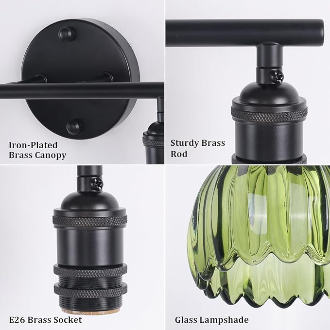 Shenmoyl Bathroom Light Fixtures, 2-Light Black Vanity Wall Light Over Mirror - Image 7
